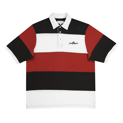 polo英国滑板刺绣条纹拼接短袖衫