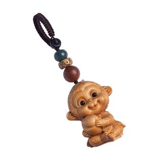 崖柏木雕十二生肖猴汽车钥匙扣鼠牛虎兔龙蛇马羊鸡狗猪包挂件礼物