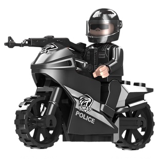 城市警察特警摩托车人仔拼图模型套装儿童益智力拼装积木玩具男童