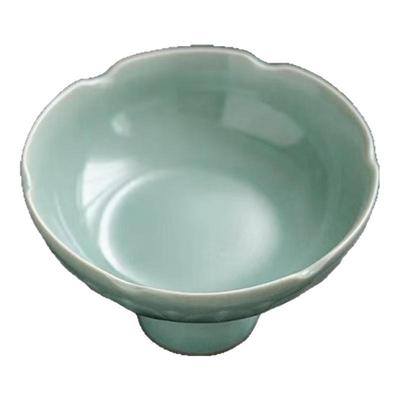 汝山明仿古豆青釉莲瓣高足盘果盘