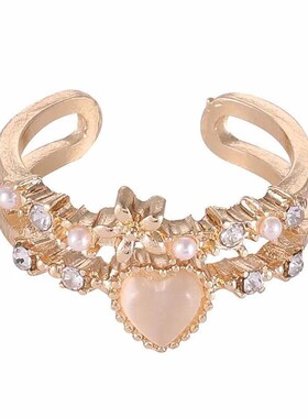 爱神降临爱心猫眼石ins潮戒指女