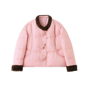 新中式国风毛绒拼接羽绒服女短款2025冬季新款立领保暖白鸭绒外套