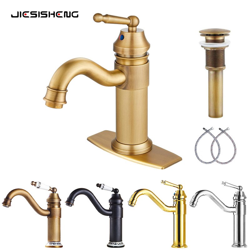 面盆龙头黄铜仿古欧式冷热水浴室柜加高单孔台上盆复古水龙头批发