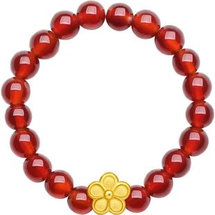 周六福黄金戒指足金女款戒定价小桃花玛瑙指圈送女友情人节礼物