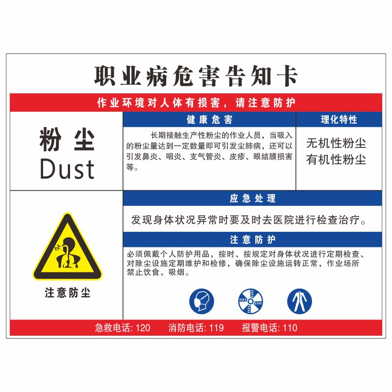 职业病危害告知卡标识粉尘职业病噪音高温二氧化碳油漆盐酸健康告知卡警示标识危险化学品警示标识牌定制