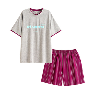 悦内带胸垫睡衣女夏季夏天短袖短裤纯棉家居服休闲可外穿出门套装