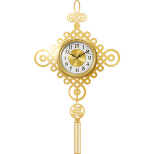 新中式黄铜挂钟家用客厅中国结装饰壁钟中国风表挂墙别墅石英钟