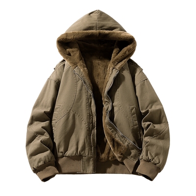 连帽加绒加厚外套工装夹克男装