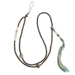 琼睿新品天然檀香木斜挎手机链绿玉髓圆珠流苏款防丢挂绳结实耐用便携绳新中式设计百搭耐用高级感生日礼物