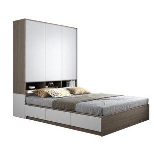 榻榻米床衣柜书桌一体现代简约儿童小户型次卧室组合全实木储物床