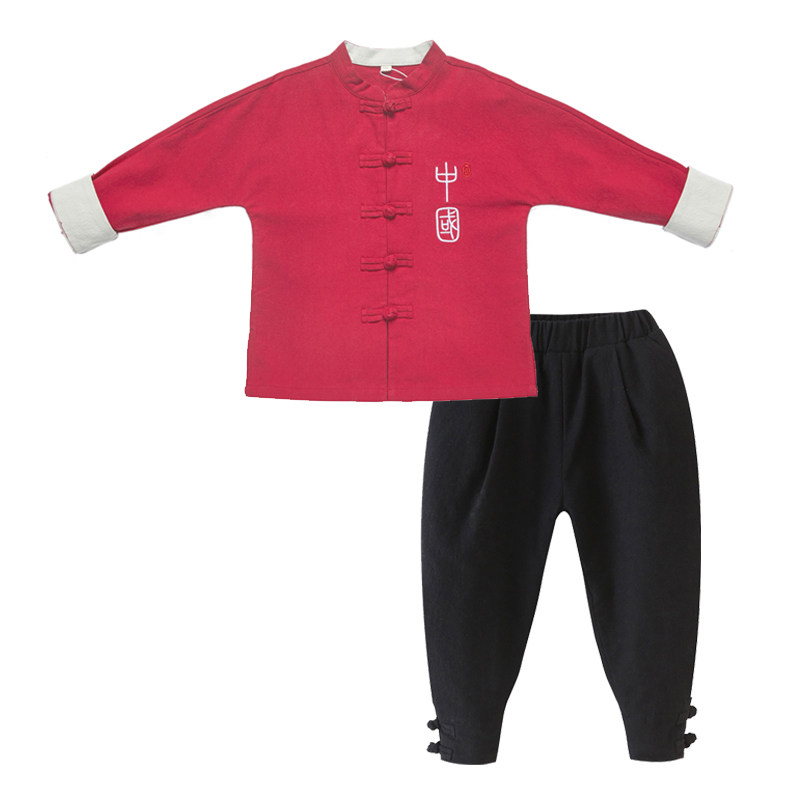 春秋儿童汉服演出服红色男童国学服套装幼儿园女童古风中国风小学
