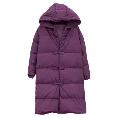 长款全棉古典排扣连帽羽绒服