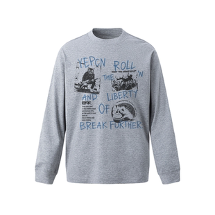 美式街头涂鸦字母长袖t恤秋季花灰宽松显瘦百搭圆领休闲上衣女潮