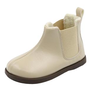 TOPSTAR儿童马丁靴秋冬女童加绒短皮靴黑色切尔西靴男童靴子软底