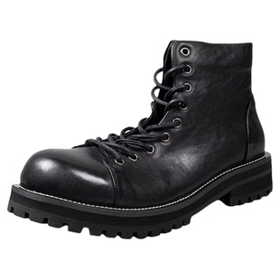 增高马丁靴男款高帮冬季新款真皮系带皮靴英伦男士厚底机车工装靴