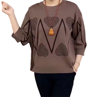 妈妈春秋装中袖上衣中老年女士大码七分袖T恤女2025新款洋气小衫