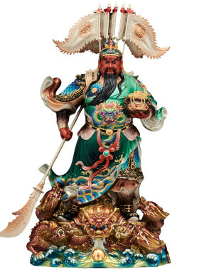 纯铜彩绘九龙关公武财神招财摆件