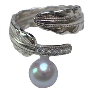 《青叶》真多麻海水珍珠纯银戒指极光银蓝光akoya开口指环个性树