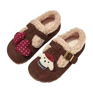 芭比童鞋女童棉鞋2025新款冬季小女孩加绒保暖毛毛鞋子儿童勃肯鞋