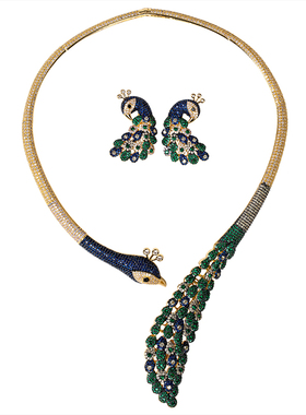 法式复古锆石项链耳环套装首饰