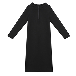 柒院家大码女装通勤半拉链连帽连衣裙2025秋季款宽松遮肉显瘦长裙