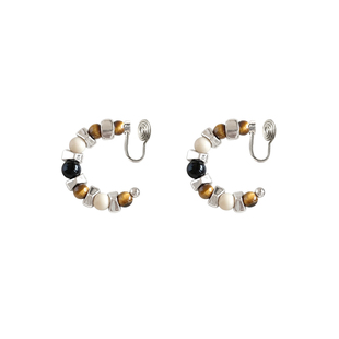 美拉德串珠蚊香盘耳夹女酷帅夸张秋冬高级感无耳洞耳环方圆脸耳饰