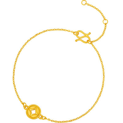 周六福黄金手链女定价钱币铜钱手串有求币应系列珠宝手饰节日礼物