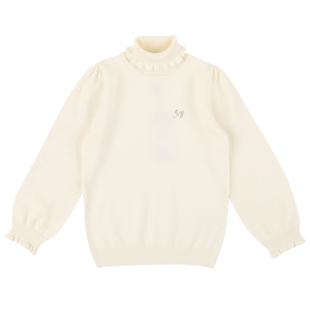 IVY HOUSE常春藤童装女童打底衫冬季 花边双翻高领毛衣甜美亲子装