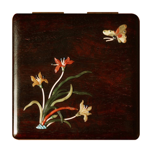 小叶紫檀百宝嵌首饰盒实木中式五金收纳盒小型便携高档情人节礼物