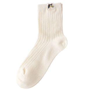 5双纯棉白色中筒布标袜子女春秋款长袜日系可爱ins潮百搭学生夏薄