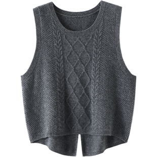 时髦加分！好搭~针织山羊绒衫女马甲无袖后开叉纯羊绒打底衫秋冬