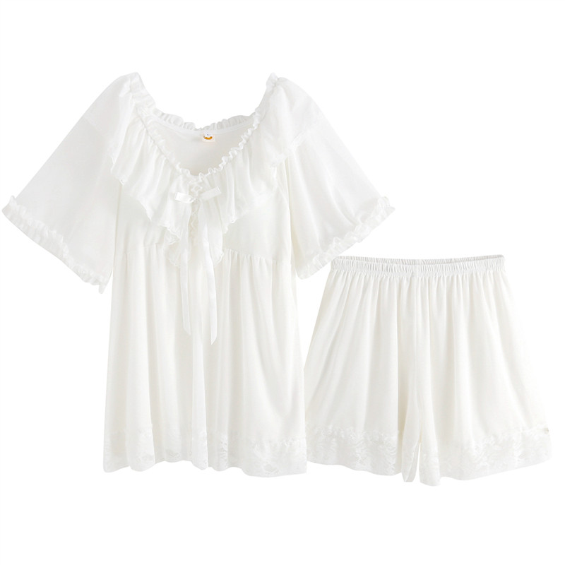 带胸垫睡衣女夏季莫代尔网纱纯欲睡衣/家居服套装