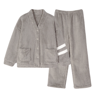 情侣睡衣女冬季加绒加厚珊瑚绒秋冬款可出门大码保暖外套家居服男