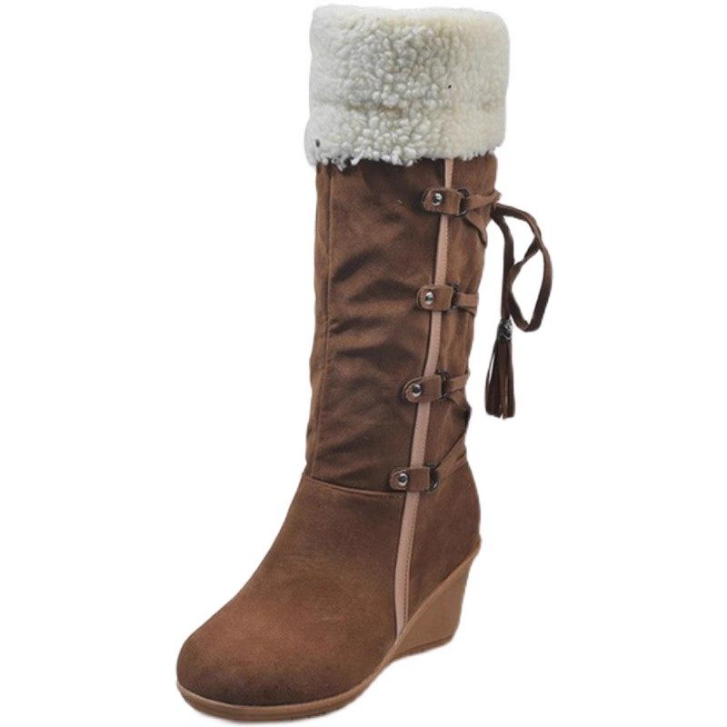 Ladies Shoes women winter high Long Boots 大码女坡跟雪地靴42