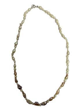 孤品异形天然淡水真珍珠原味极光白细水滴和极光紫花瓣融合女项链