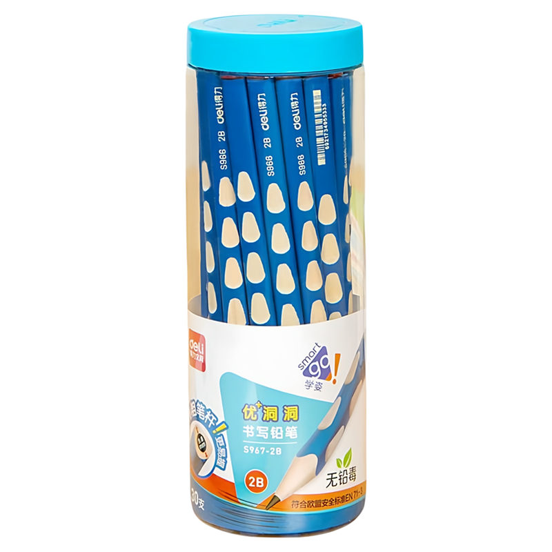 得力洞洞铅笔小学生专用无毒一年级幼儿园矫正握姿hb加粗2比b正姿粗杆初学者三角杆儿童写字练字考试用品文具