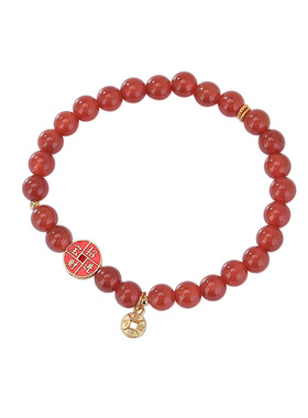 山予棠S925纯银镀金红玛瑙招财日富一日福袋万事胜意本命年红手链