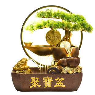招财聚宝盆中式开业礼物流水摆件循环水公司店铺桌面风水轮装饰品