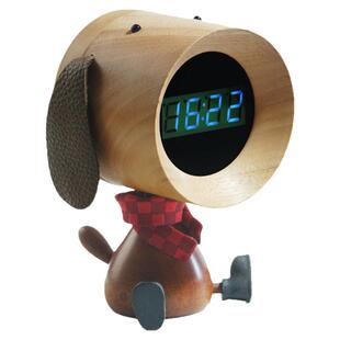 几人设计桌面实木闹钟木制狗创意风摆台时钟学生儿童礼物充电刻字