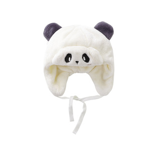拉比儿童帽2025秋冬新款男女童帽子小童帽子护耳帽熊猫卡通套头帽