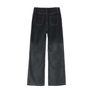 it'real瑞尔夏季新款美式复古渐变显瘦直筒阔腿牛仔裤裤子女