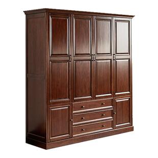 美式乡村简约全实木四门三门衣柜落地衣橱卧室收纳储物柜可带顶柜