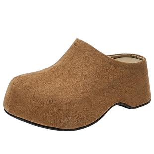 EBLAN/伊伴厚底增高勃肯拖鞋女外穿2025新款秋冬包头半拖鞋穆勒鞋