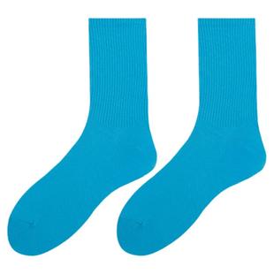 克莱因蓝袜子女春秋外穿ins潮纯棉中筒袜蓝色宝蓝糖果色堆堆长袜
