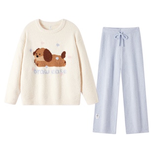 冬季半边绒睡衣女款2026新款冬高级感套头加绒加厚可爱珊瑚绒秋冬