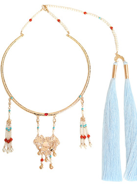 马面裙配饰汉服璎珞古风项链蓝色流苏背云晚明风明制项圈古装饰品