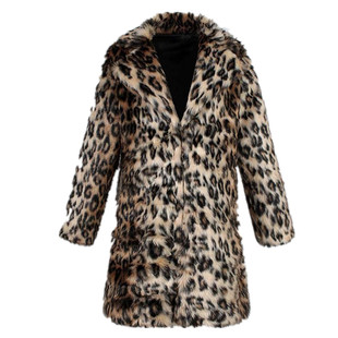 2025秋冬男款貂皮大衣仿皮草外套中长款豹纹西服风衣加厚保暖棉服