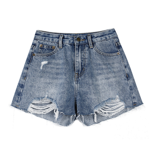 NEVA HU 蓝色牛仔短裤女设计感夏季新款高腰显瘦休闲百搭热裤