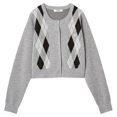 SNIDEL2025秋冬新品时尚复古圆领长袖格纹针织开衫外套SWNT254289