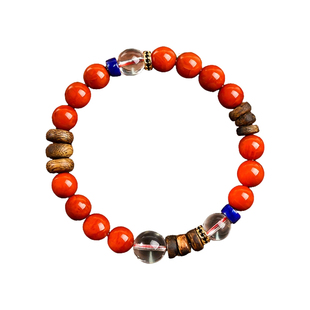 天然火焰纹南红手串云南保山玛瑙手链满肉牛血红锦红色宝石柿子红